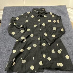 Snapdragon & Twig Shirt Womens Large Black Polka Dot Button Front Tunic Top